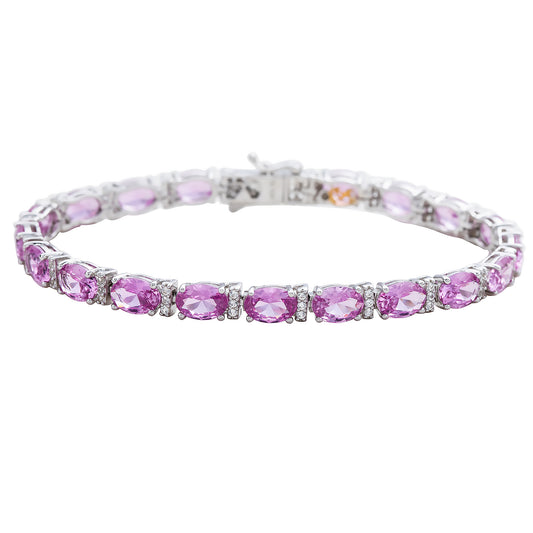 Suzy Levian Sterling Silver Oval-Cut Pink Sapphire & Diamond Accent Tennis Bracelet