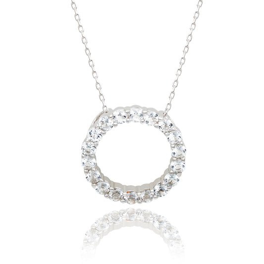 Suzy Levian Sterling Silver White Topaz & Diamond Accent Circle Eternity Necklace