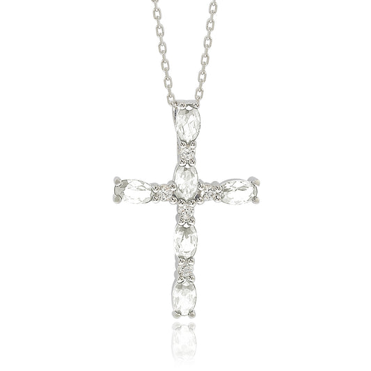 Suzy Levian Sterling Silver White Topaz Cross Pendant