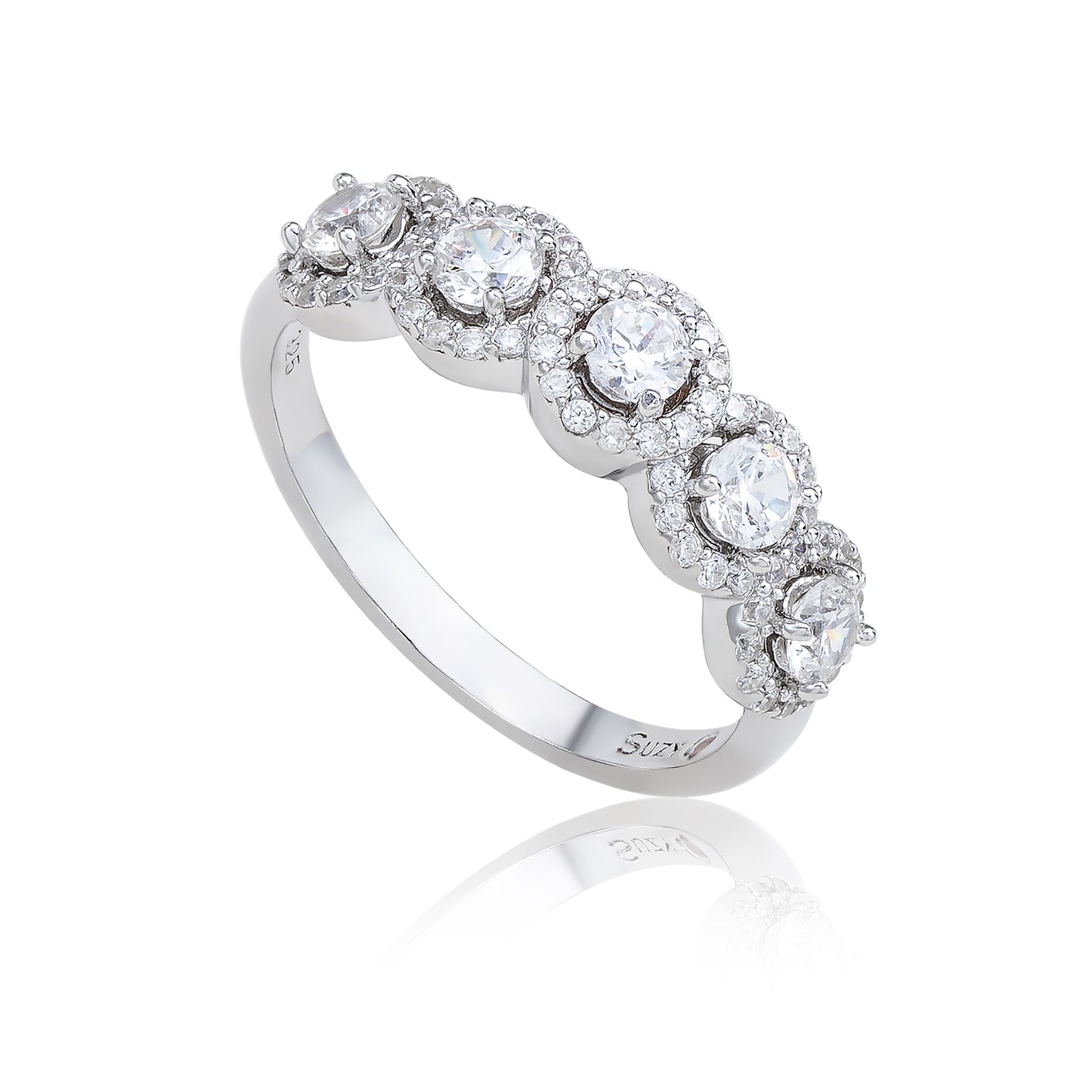 Suzy Levian Sterling Silver Cubic Zirconia 5-Stone Halo Ring