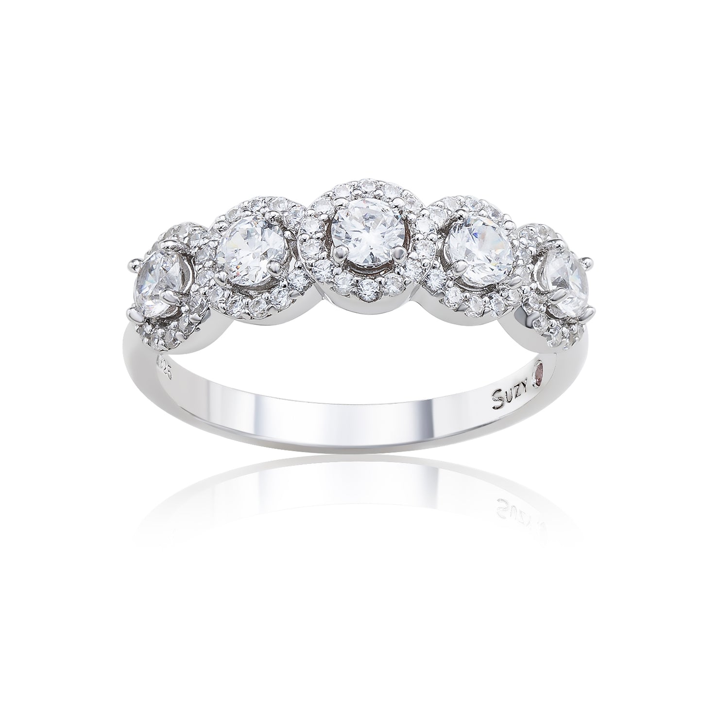 Suzy Levian Sterling Silver Cubic Zirconia 5-Stone Halo Ring