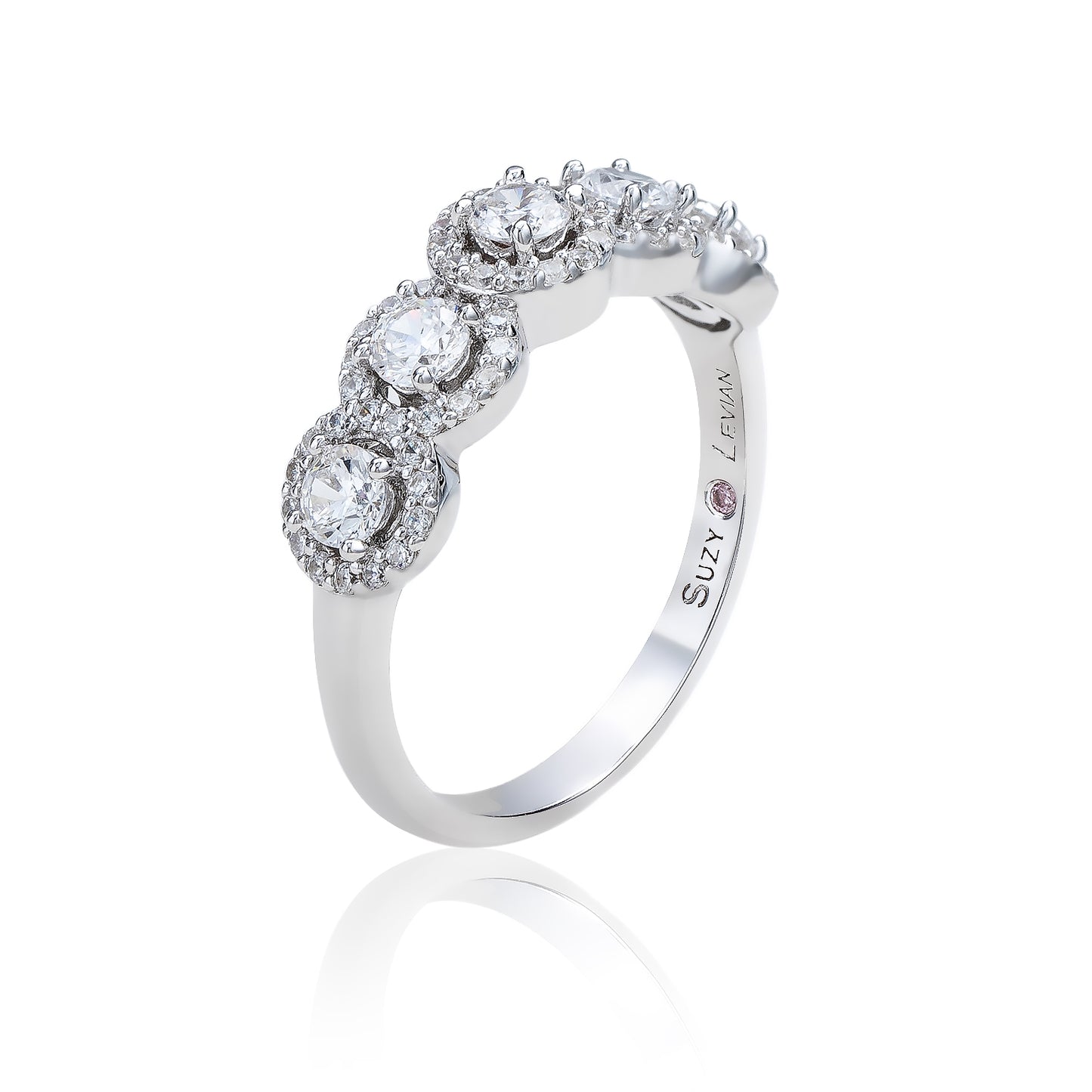 Suzy Levian Sterling Silver Cubic Zirconia 5-Stone Halo Ring