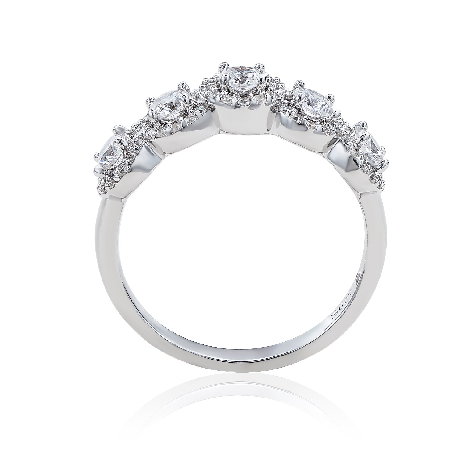 Suzy Levian Sterling Silver Cubic Zirconia 5-Stone Halo Ring