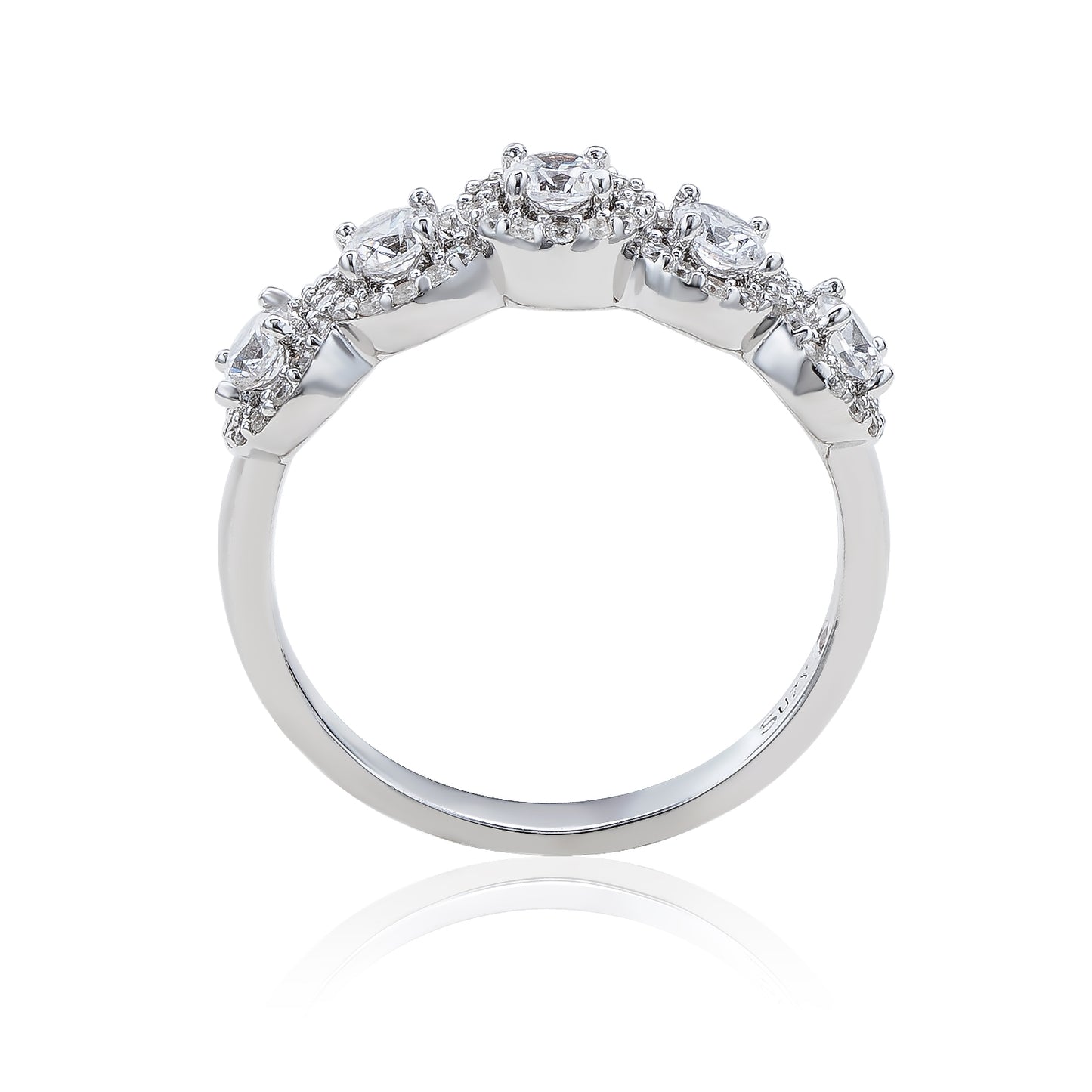 Suzy Levian Sterling Silver Cubic Zirconia 5-Stone Halo Ring