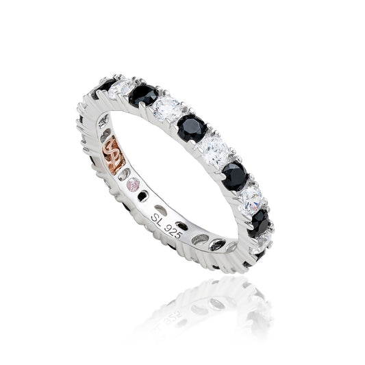 Suzy Levian Sterling Silver Cubic Zirconia Black Alternating Eternity Band
