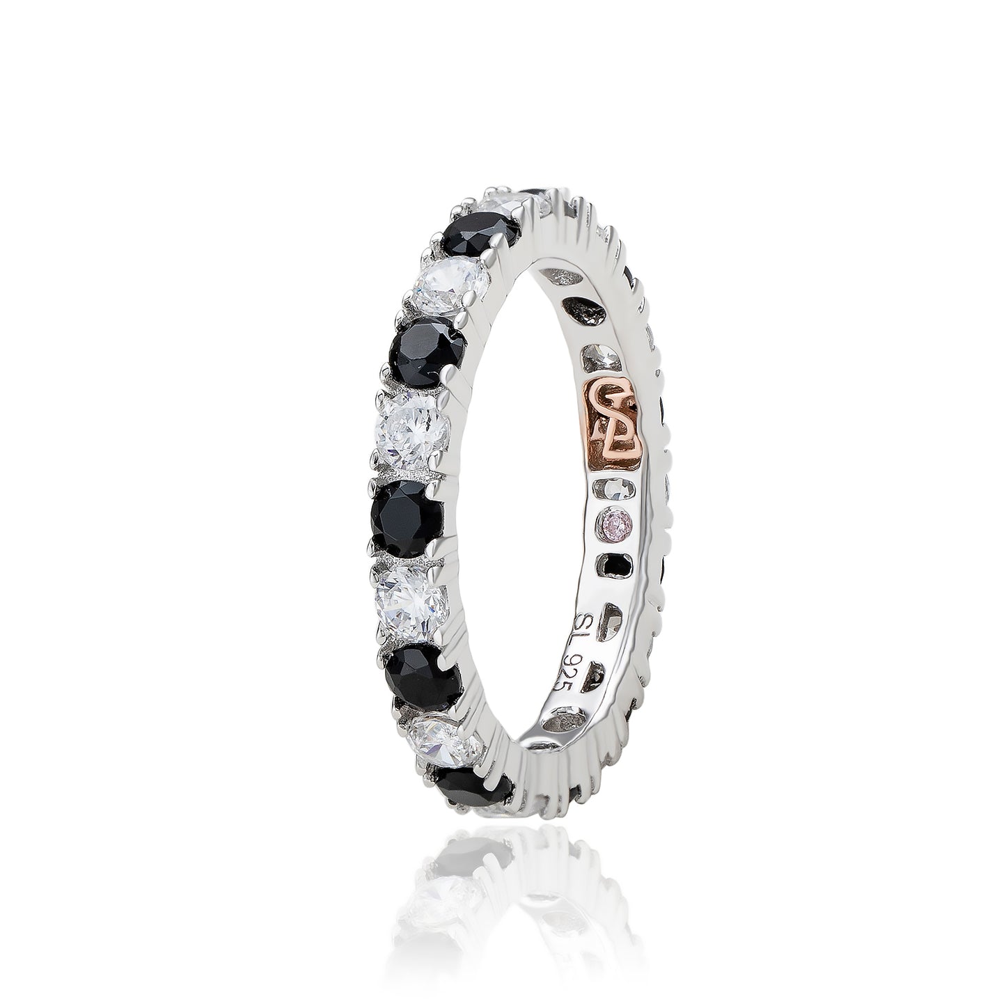 Suzy Levian Sterling Silver Cubic Zirconia Black Alternating Eternity Band