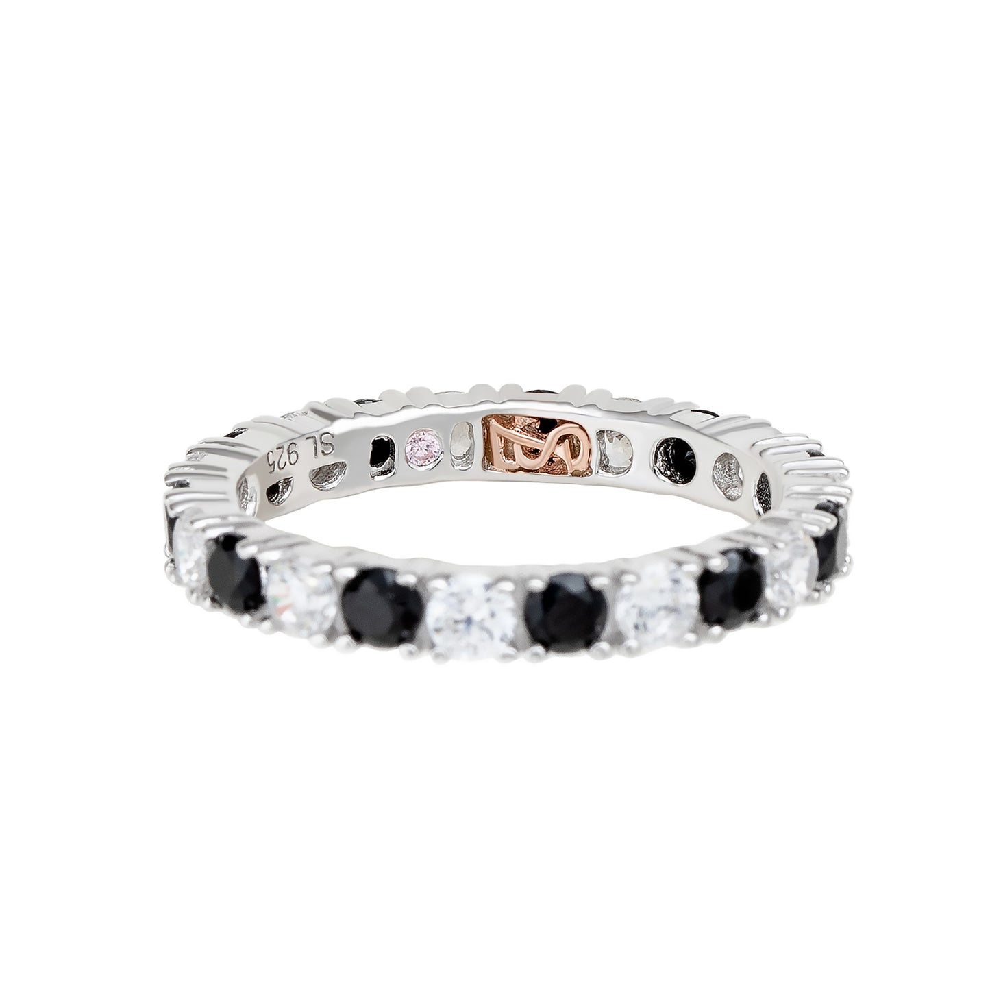 Suzy Levian Sterling Silver Cubic Zirconia Black Alternating Eternity Band