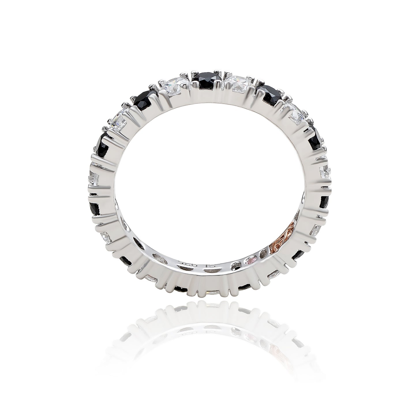 Suzy Levian Sterling Silver Cubic Zirconia Black Alternating Eternity Band