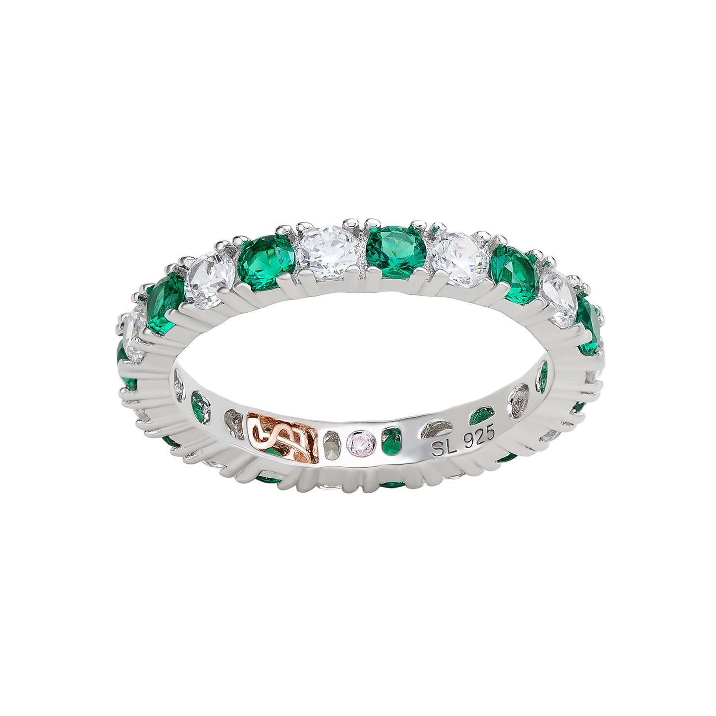 Suzy Levian Sterling Silver Cubic Zirconia Green Emerald Alternating Eternity Band