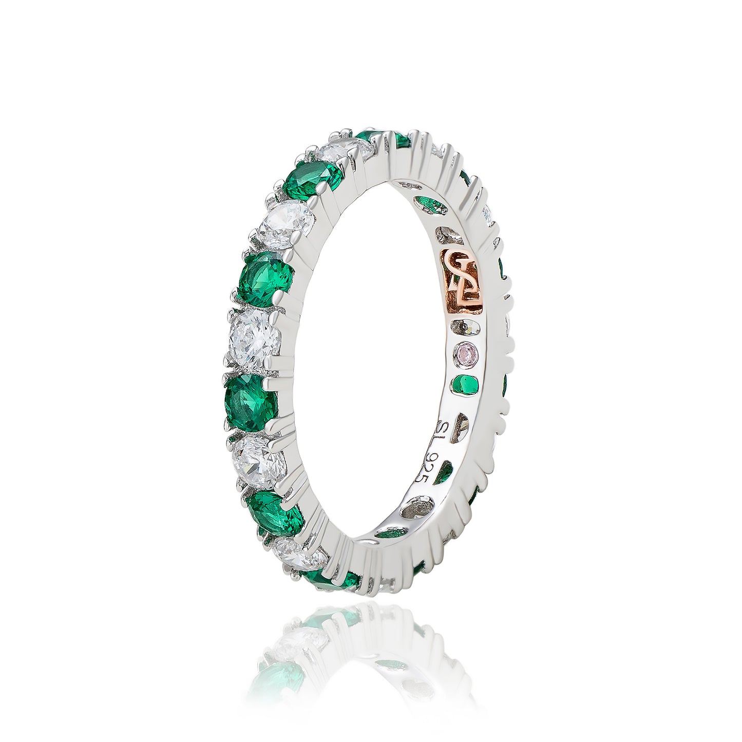 Suzy Levian Sterling Silver Cubic Zirconia Green Emerald Alternating Eternity Band
