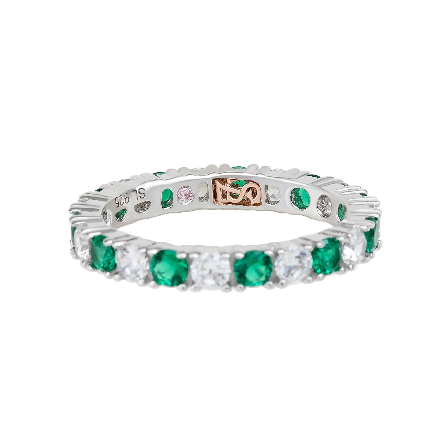 Suzy Levian Sterling Silver Cubic Zirconia Green Emerald Alternating Eternity Band