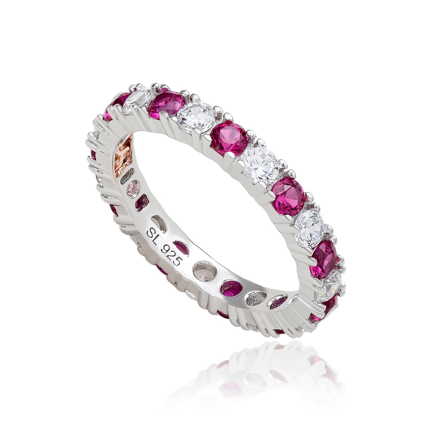 Suzy Levian Sterling Silver Cubic Zirconia Ruby Red Alternating Eternity Band