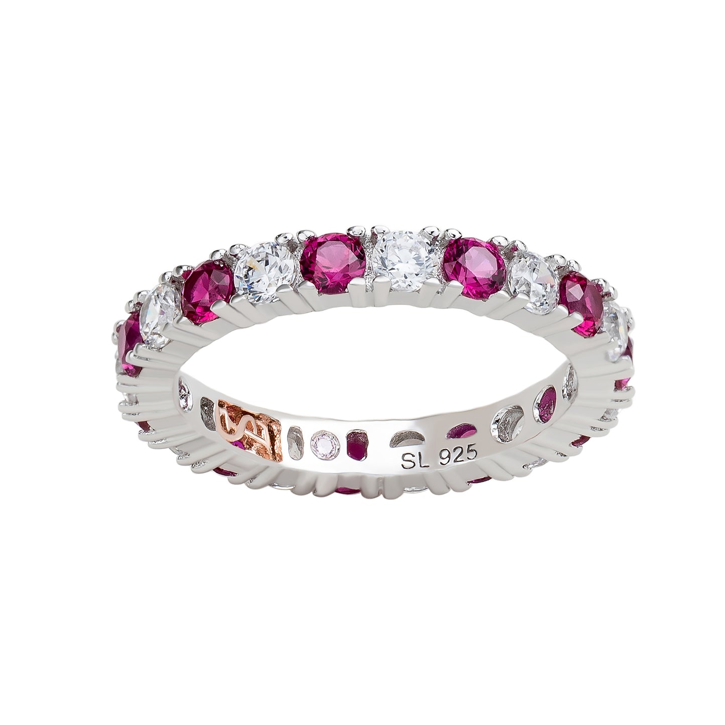 Suzy Levian Sterling Silver Cubic Zirconia Ruby Red Alternating Eternity Band