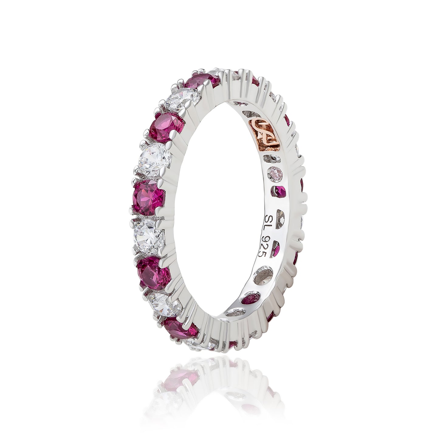 Suzy Levian Sterling Silver Cubic Zirconia Ruby Red Alternating Eternity Band