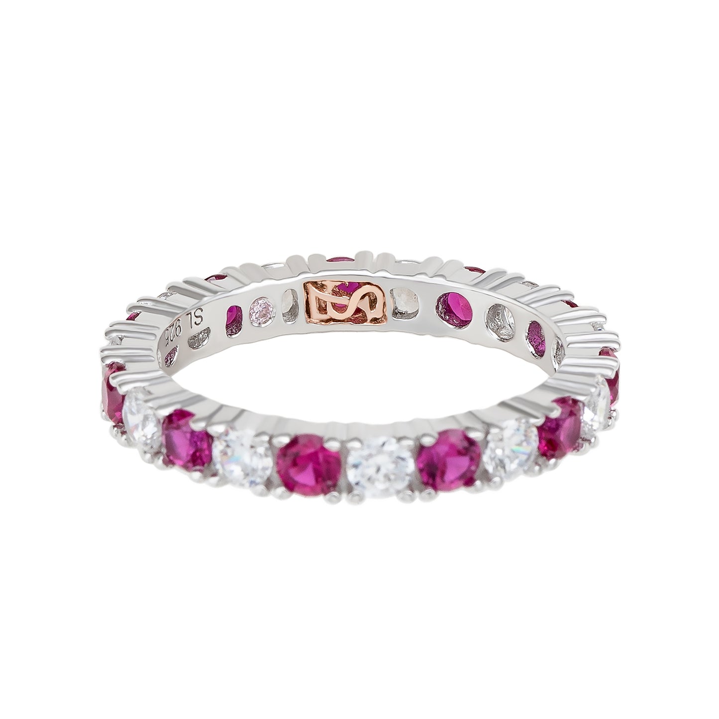 Suzy Levian Sterling Silver Cubic Zirconia Ruby Red Alternating Eternity Band