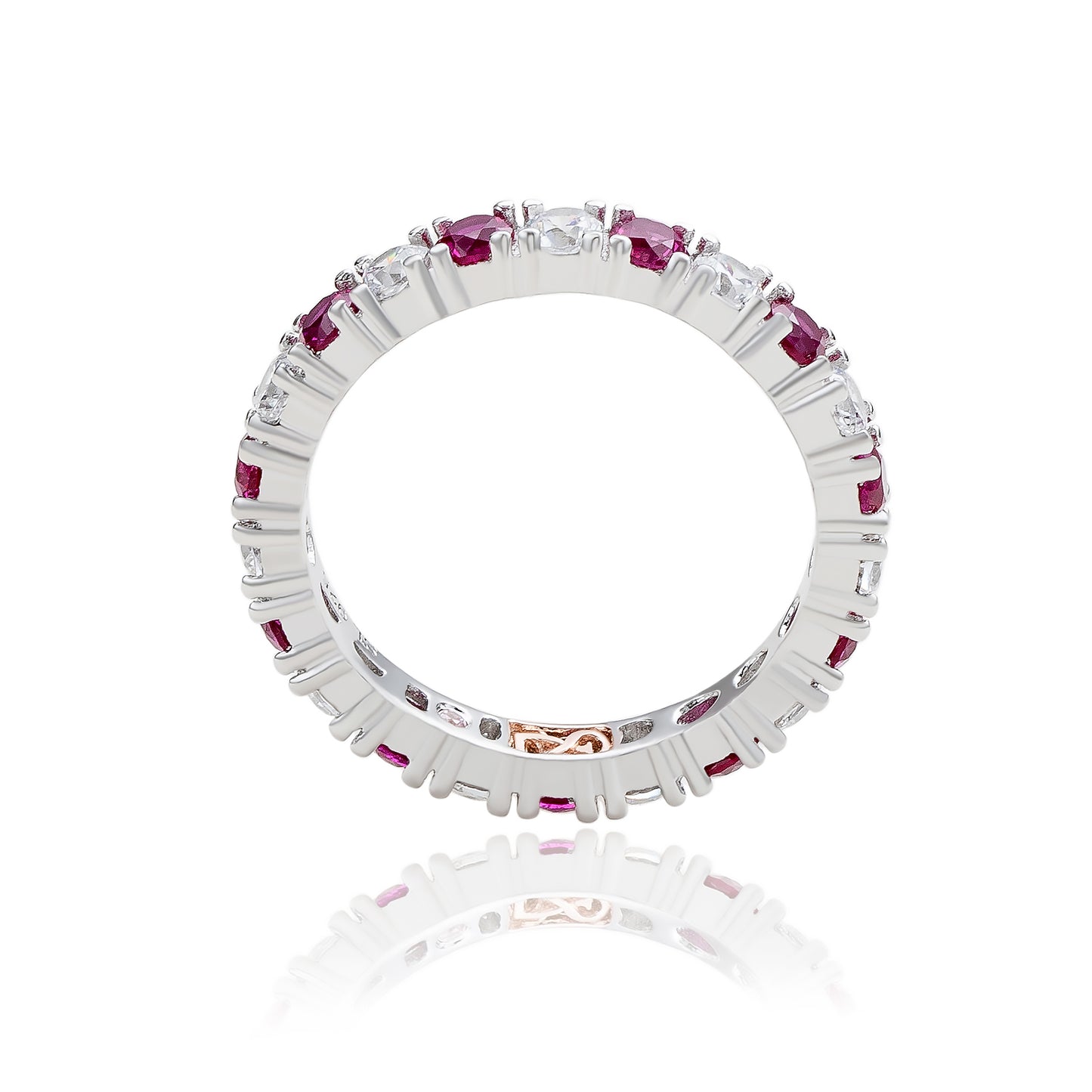 Suzy Levian Sterling Silver Cubic Zirconia Ruby Red Alternating Eternity Band