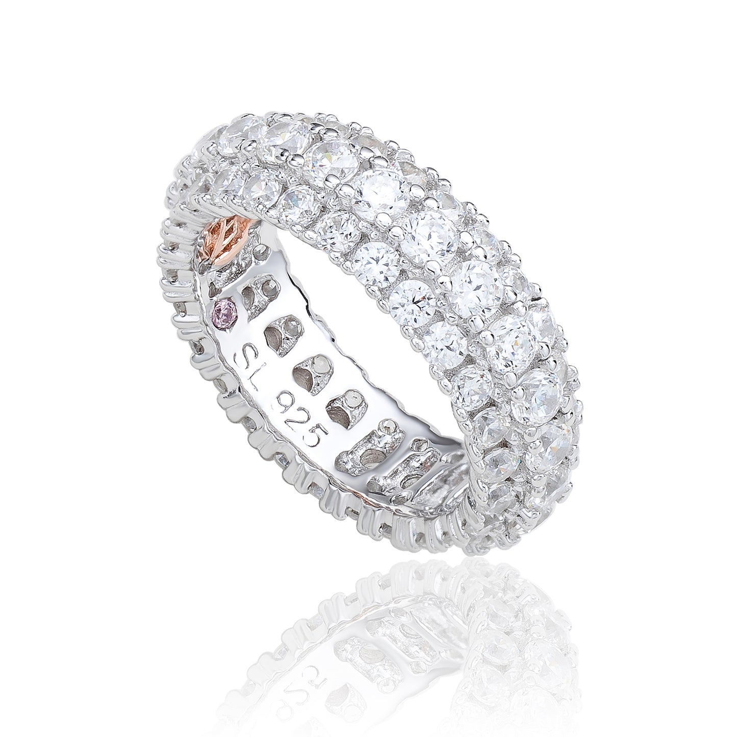 Suzy Levian Sterling Silver White Cubic Zirconia 3 Row Eternity Band