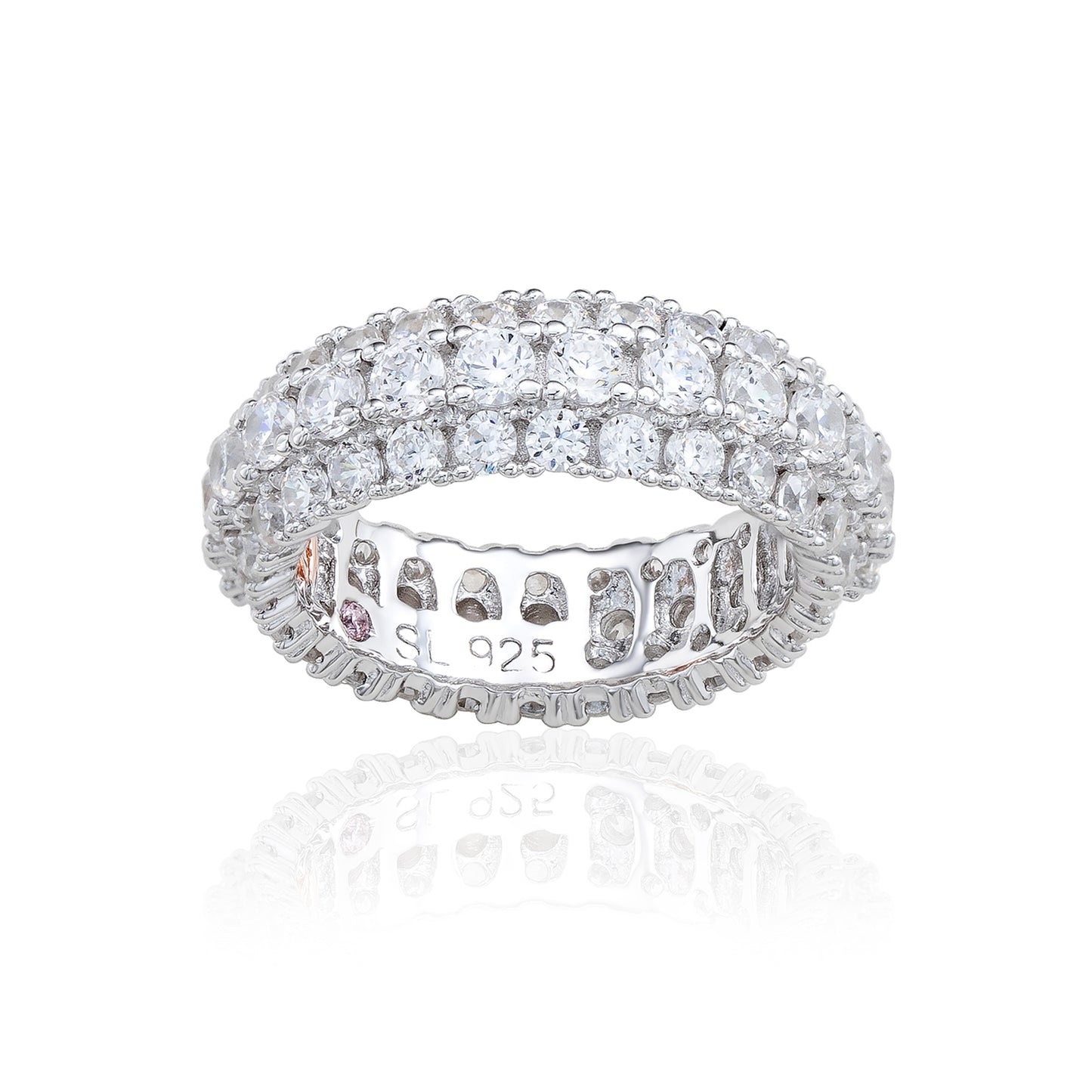 Suzy Levian Sterling Silver White Cubic Zirconia 3 Row Eternity Band