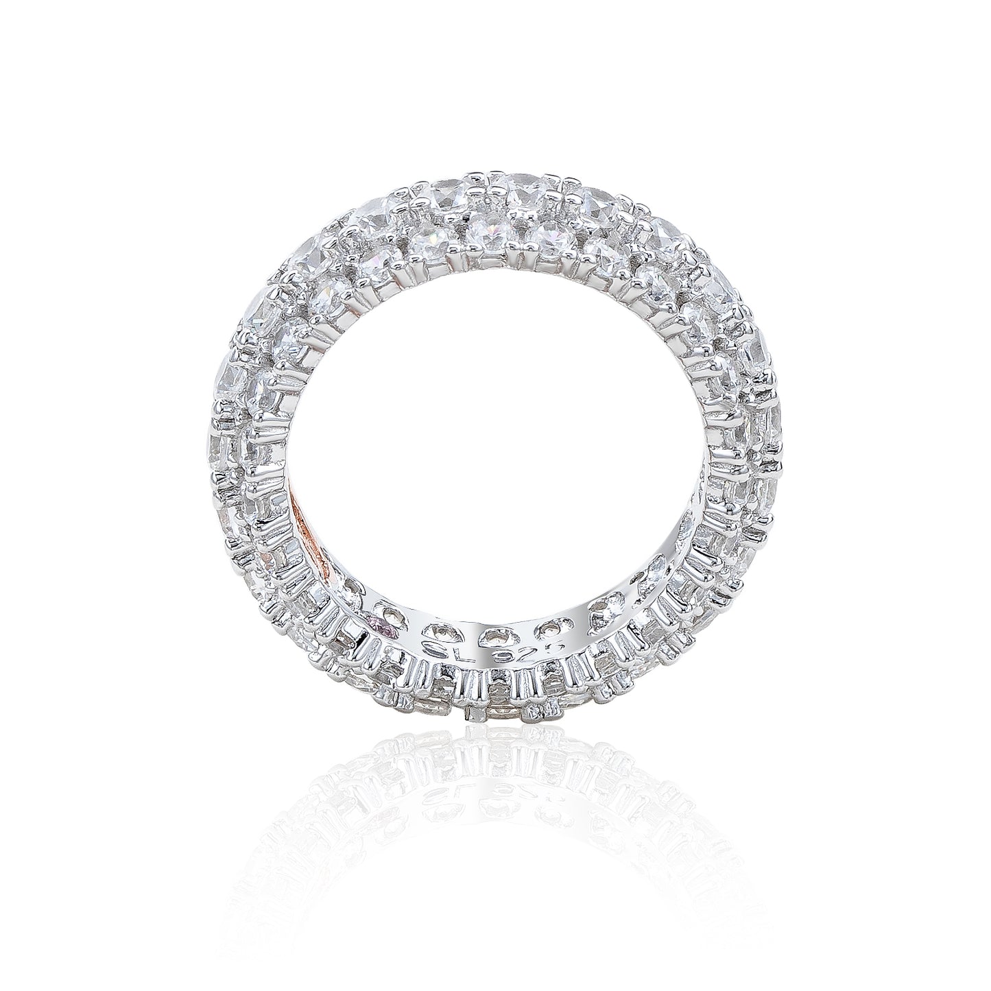 Suzy Levian Sterling Silver White Cubic Zirconia 3 Row Eternity Band