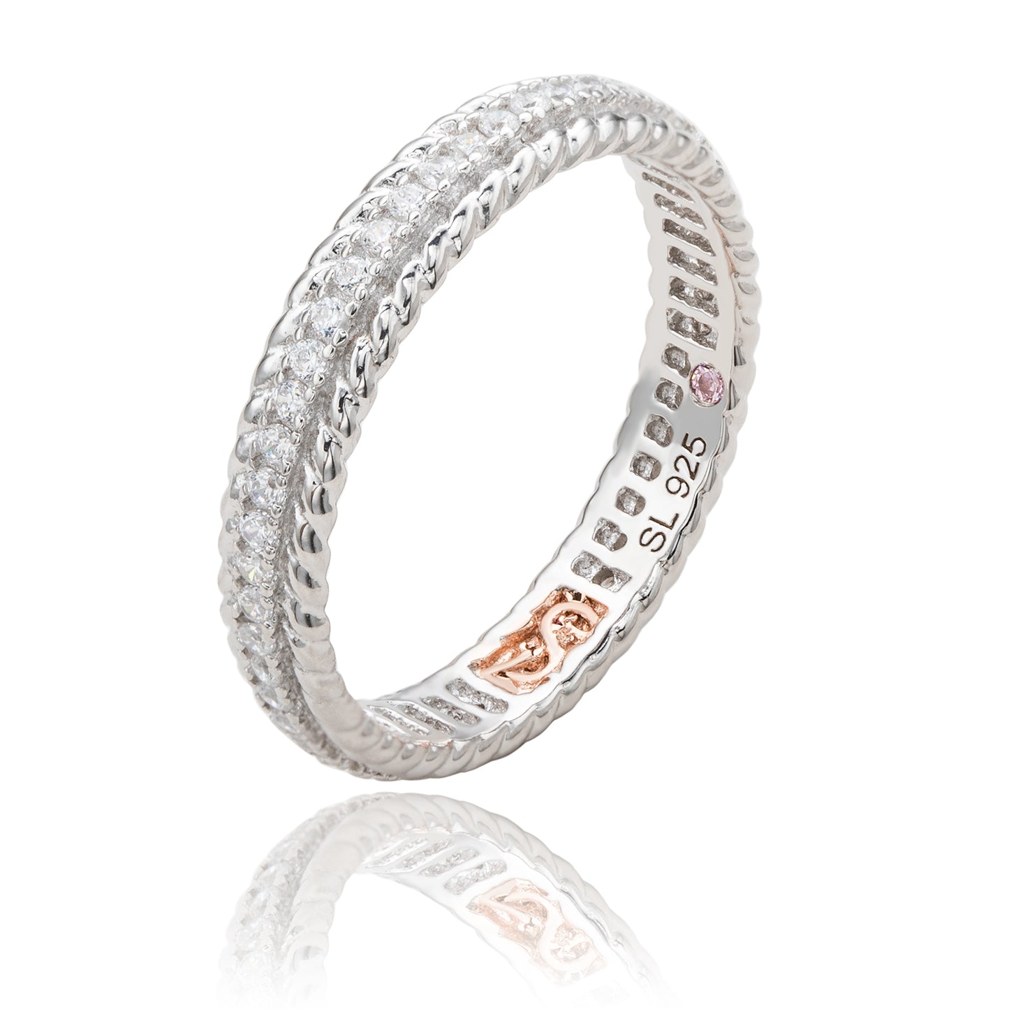 Suzy Levian White Sterling Silver Cubic Zirconia French Filigree Eternity Band