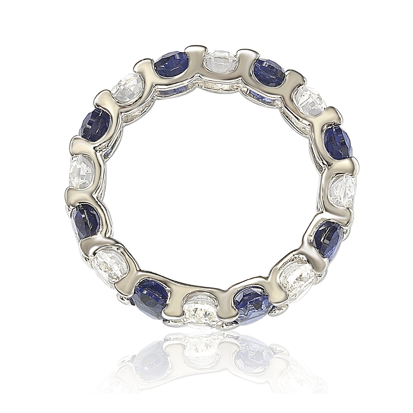 Suzy Levian Sterling Silver Oval Sapphire and Diamond Accent Eternity Band