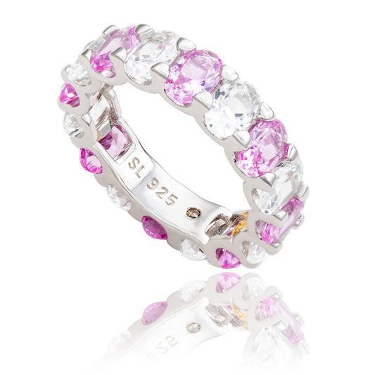 Suzy Levian Sterling Silver Oval Pink Sapphire and Diamond Accent Eternity Band