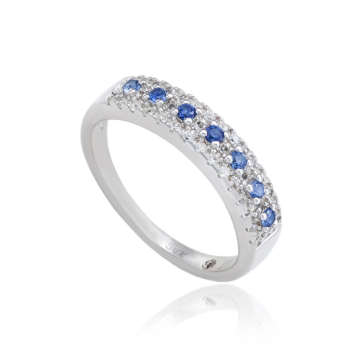 Suzy Levian Sterling Silver Sapphire & Diamond Accent Pave Band Ring