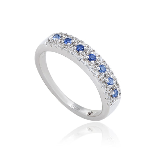 Suzy Levian Sterling Silver Sapphire & Diamond Accent Pave Band Ring