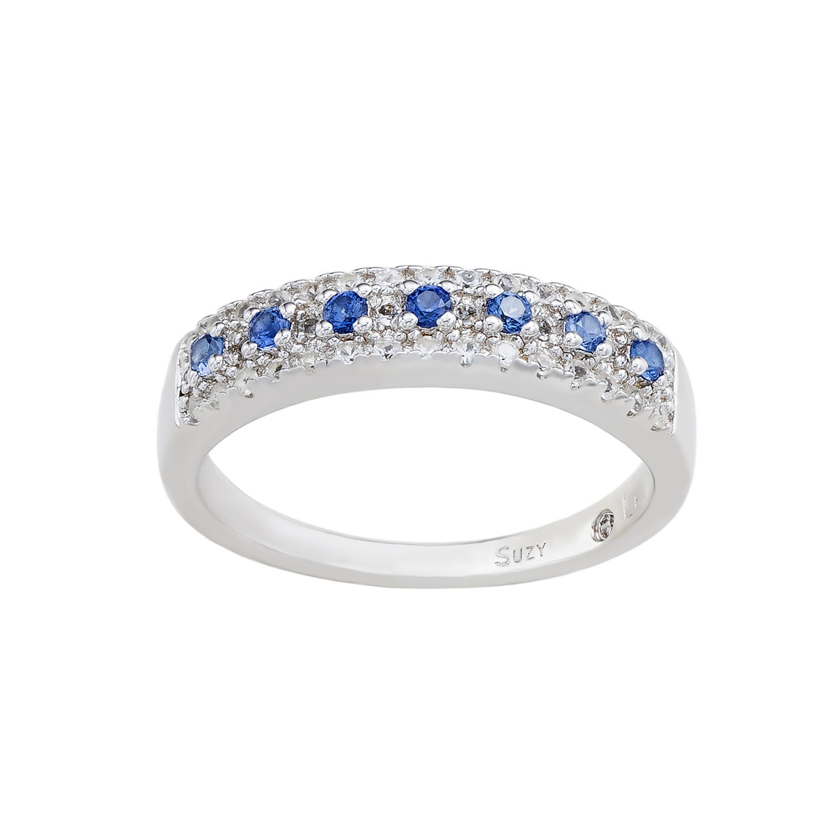 Suzy Levian Sterling Silver Sapphire & Diamond Accent Pave Band Ring