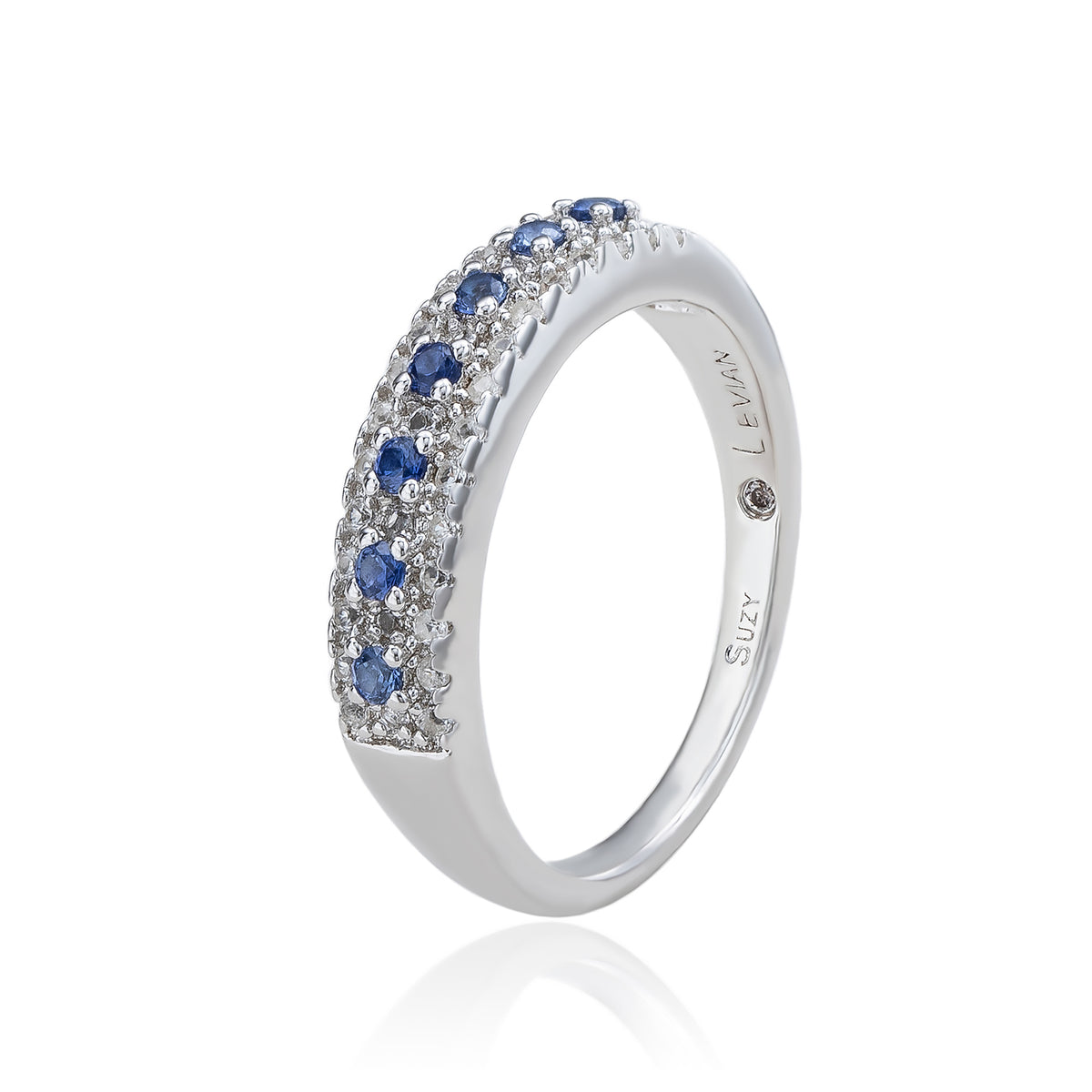 Suzy Levian Sterling Silver Sapphire & Diamond Accent Pave Band Ring