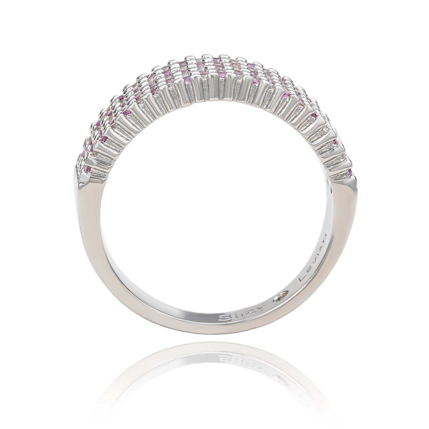 Suzy Levian Pink Sapphire and Diamond Accent in Sterling Silver Pave Half Band