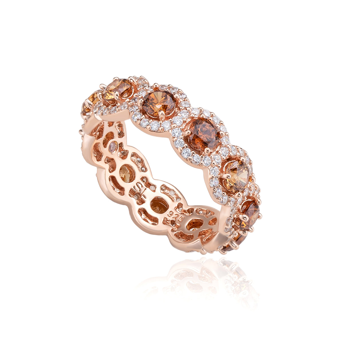 Suzy Levian Rose Sterling Silver Cubic Zirconia Champagne Round Eternity Band