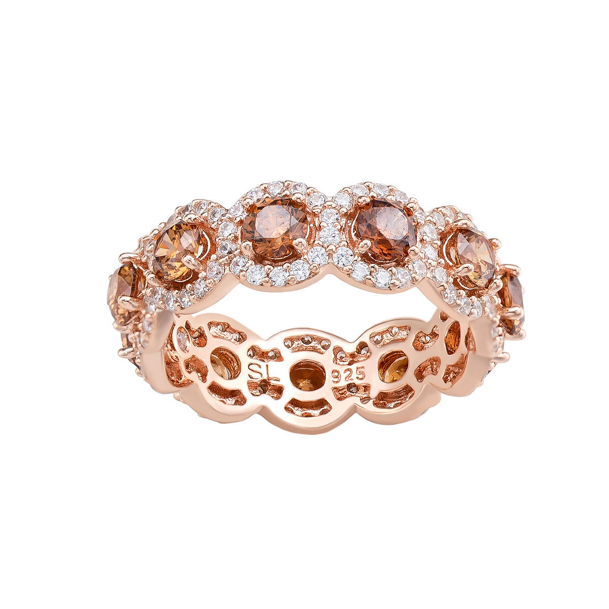 Suzy Levian Rose Sterling Silver Cubic Zirconia Champagne Round Eternity Band