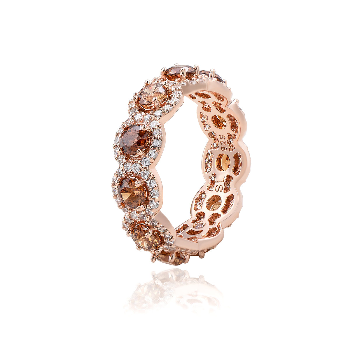Suzy Levian Rose Sterling Silver Cubic Zirconia Champagne Round Eternity Band