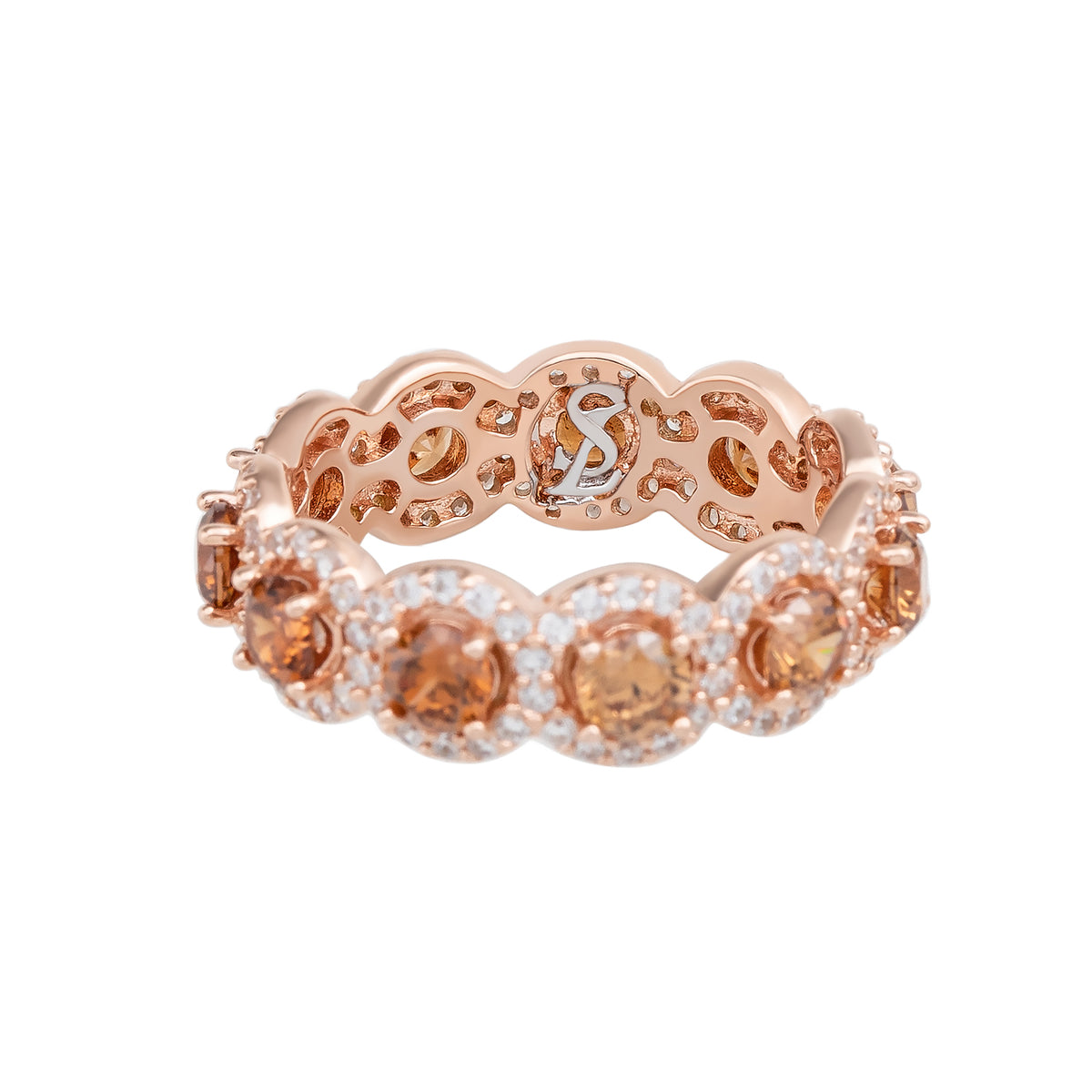Suzy Levian Rose Sterling Silver Cubic Zirconia Champagne Round Eternity Band