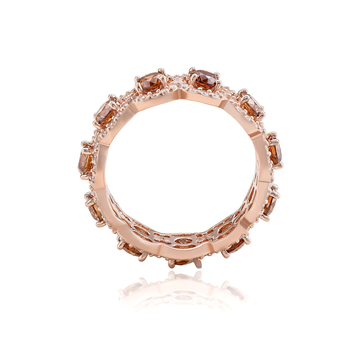 Suzy Levian Rose Sterling Silver Cubic Zirconia Champagne Round Eternity Band