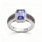 Suzy Levian Sterling Silver Emerald-Cut Blue and Brown Cubic Zirconia Halo Ring