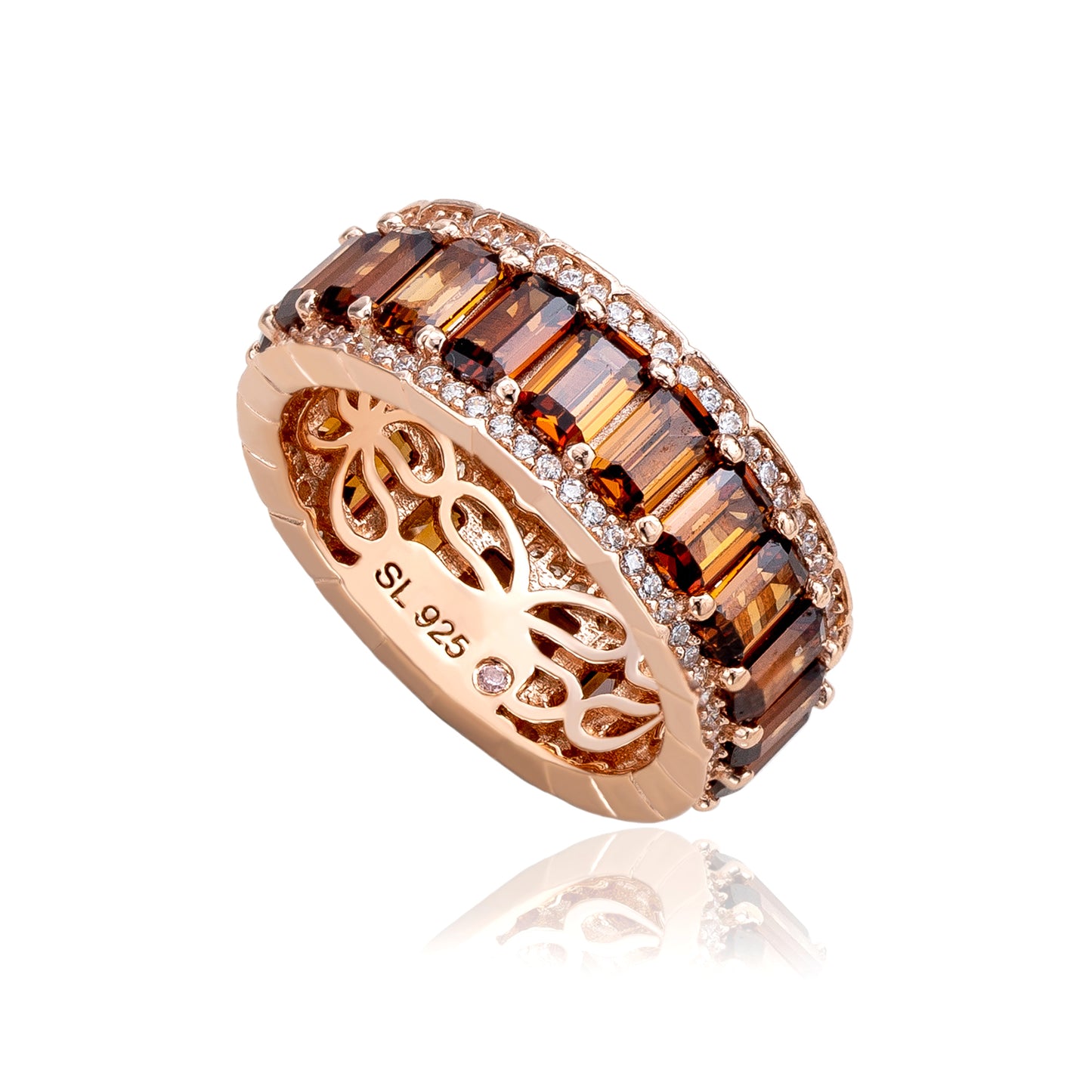 Suzy Levian Rose Sterling Silver Cubic Zirconia Brown Emerald Cut Eternity Band