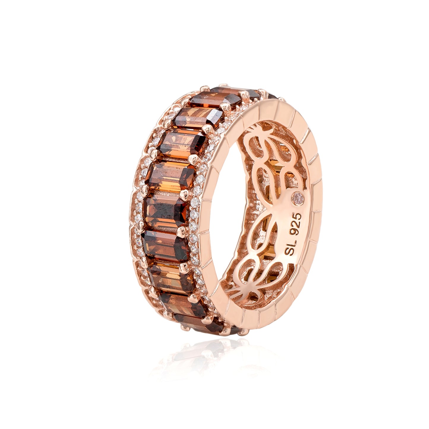 Suzy Levian Rose Sterling Silver Cubic Zirconia Brown Emerald Cut Eternity Band