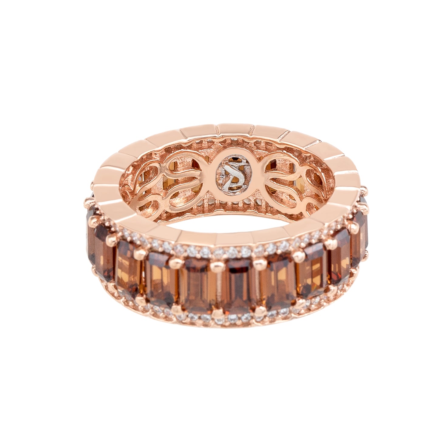 Suzy Levian Rose Sterling Silver Cubic Zirconia Brown Emerald Cut Eternity Band