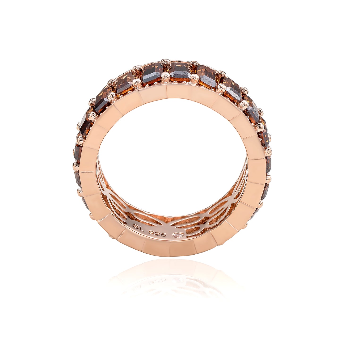 Suzy Levian Rose Sterling Silver Cubic Zirconia Brown Emerald Cut Eternity Band