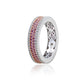 Suzy Levian Sterling Silver Pink Sapphire and Diamond Accent Pave Eternity Band