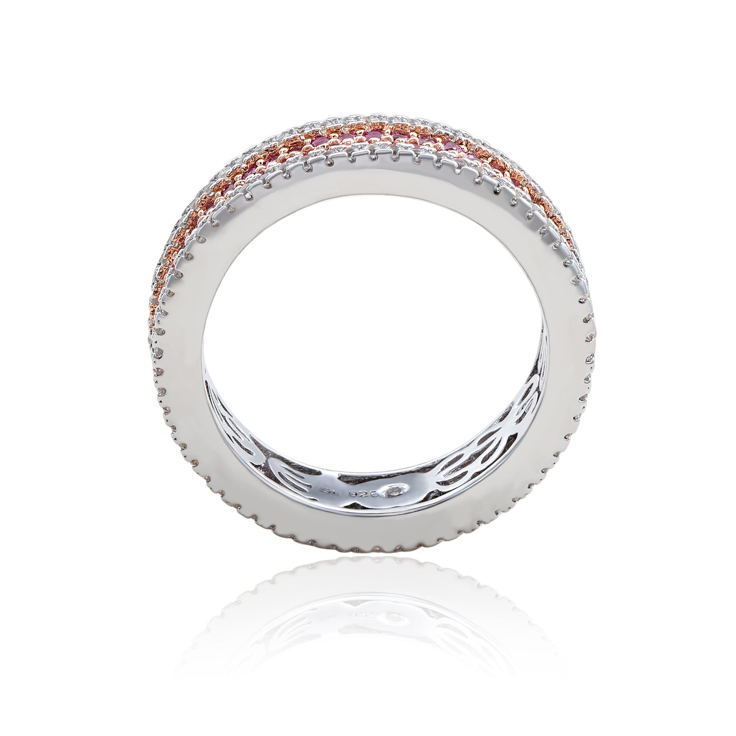 Suzy Levian Sterling Silver Pink Sapphire and Diamond Accent Pave Eternity Band