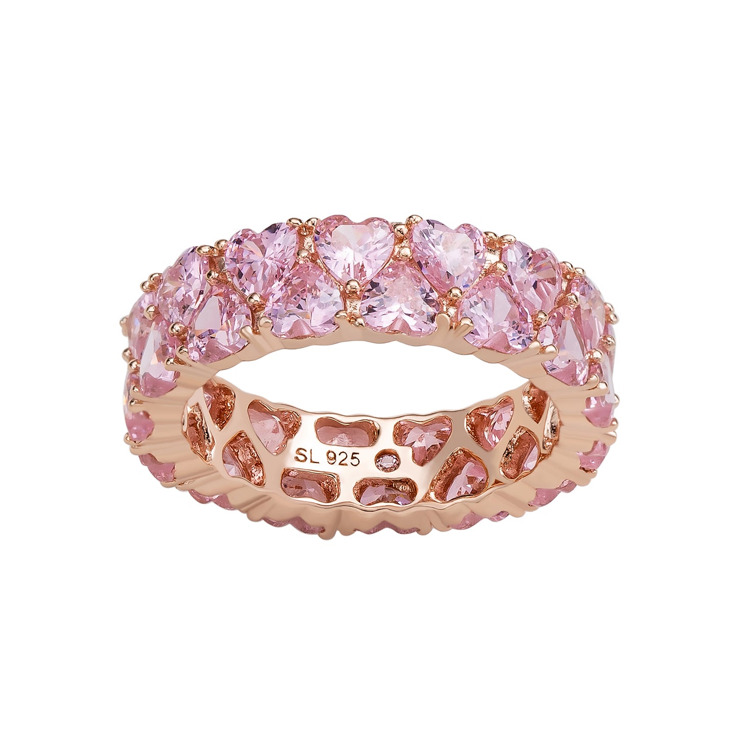 Suzy Levian Rose Sterling Silver Heart Shape Pink Cubic Zirconia Eternity Band