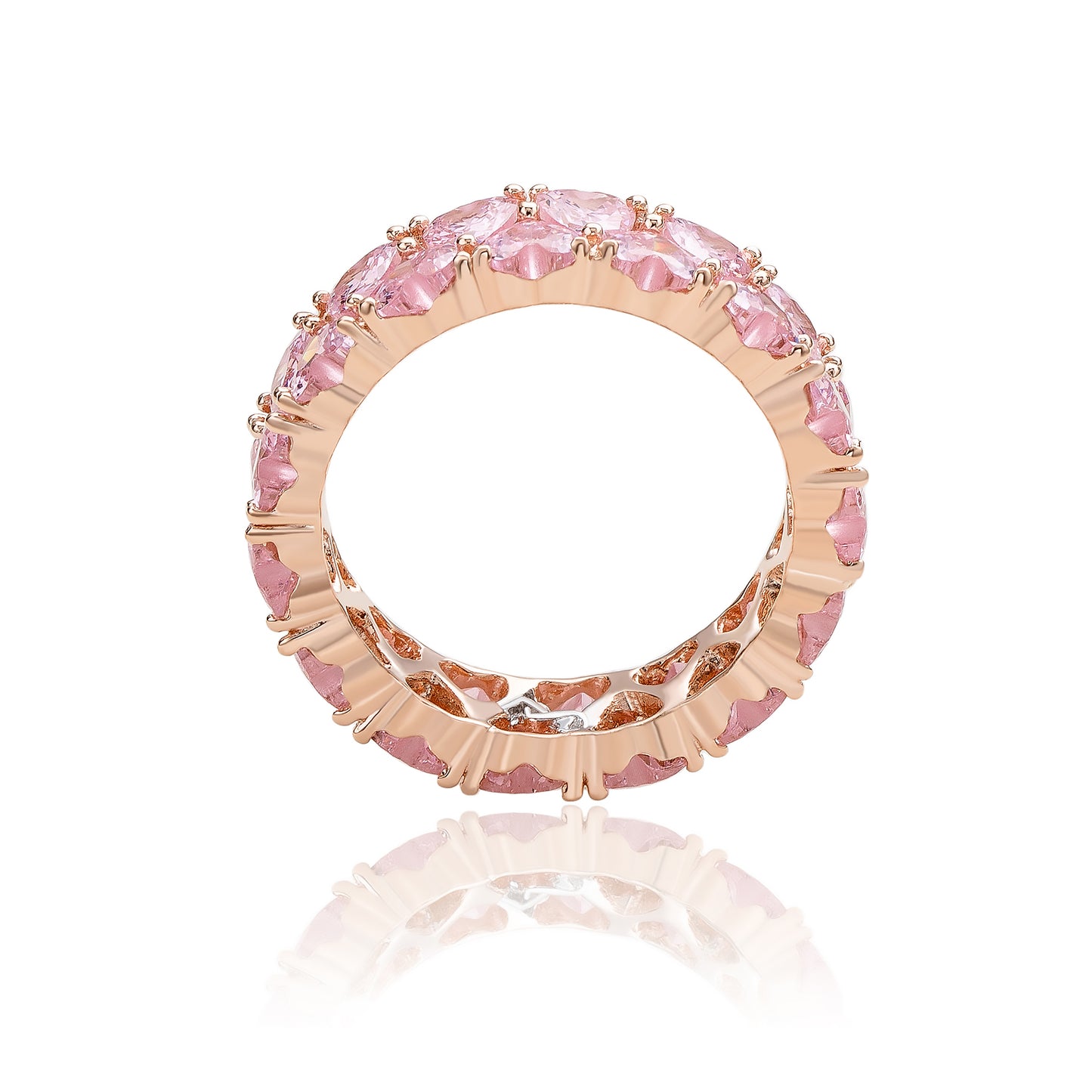 Suzy Levian Rose Sterling Silver Heart Shape Pink Cubic Zirconia Eternity Band