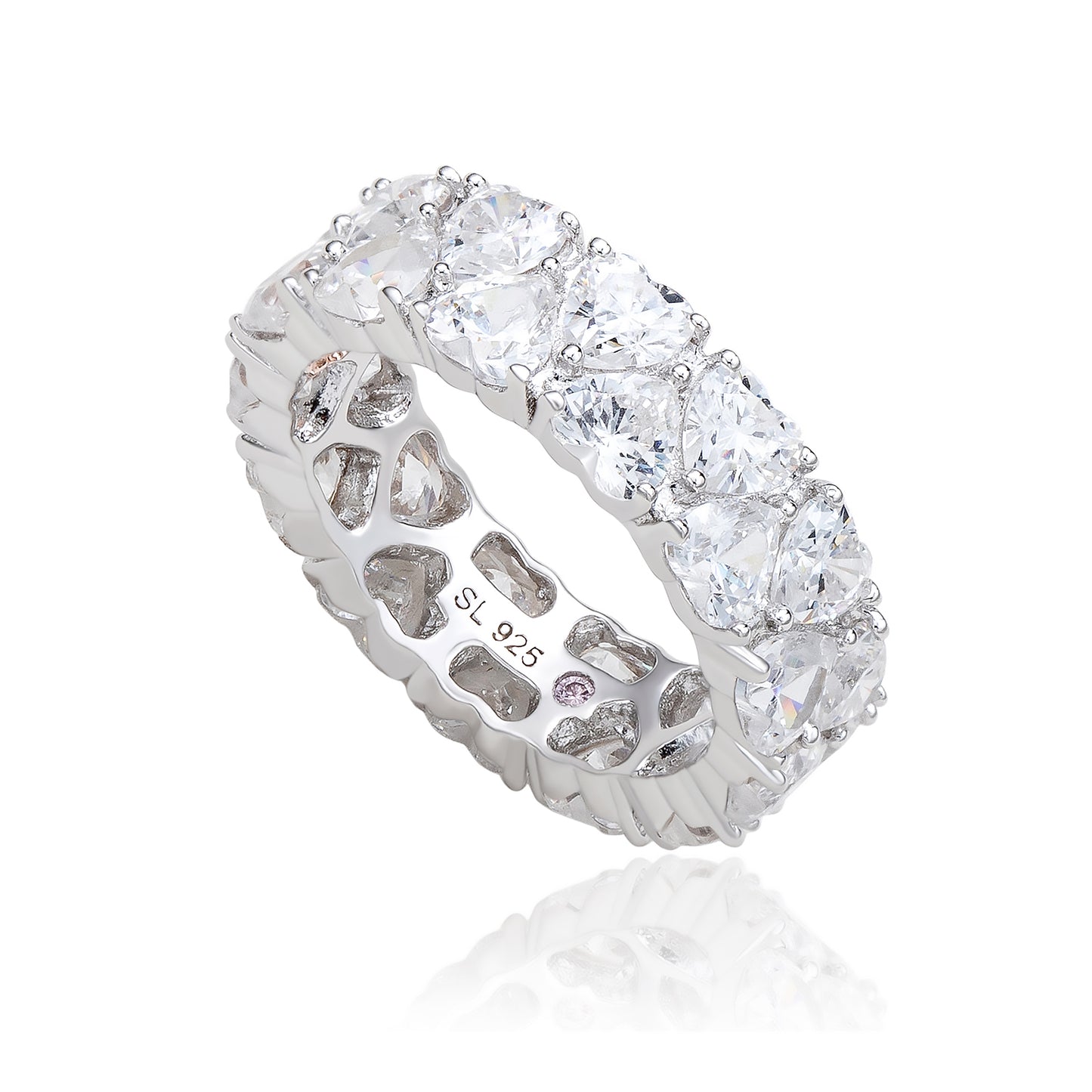 Suzy Levian Sterling Silver Heart Shape White Cubic Zirconia Eternity Band