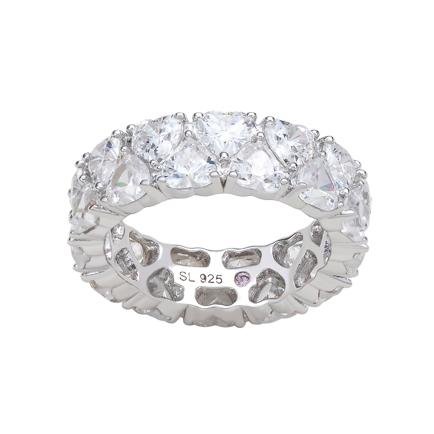 Suzy Levian Sterling Silver Heart Shape White Cubic Zirconia Eternity Band