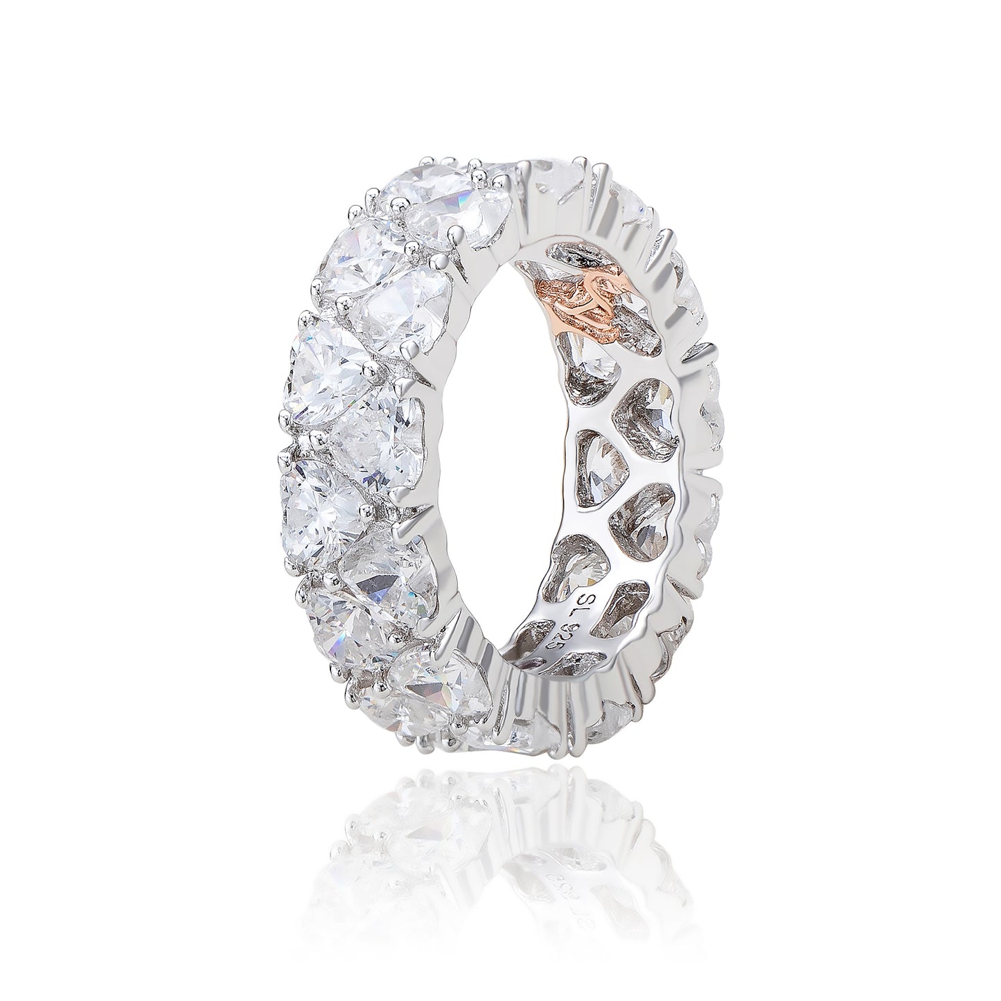 Suzy Levian Sterling Silver Heart Shape White Cubic Zirconia Eternity Band