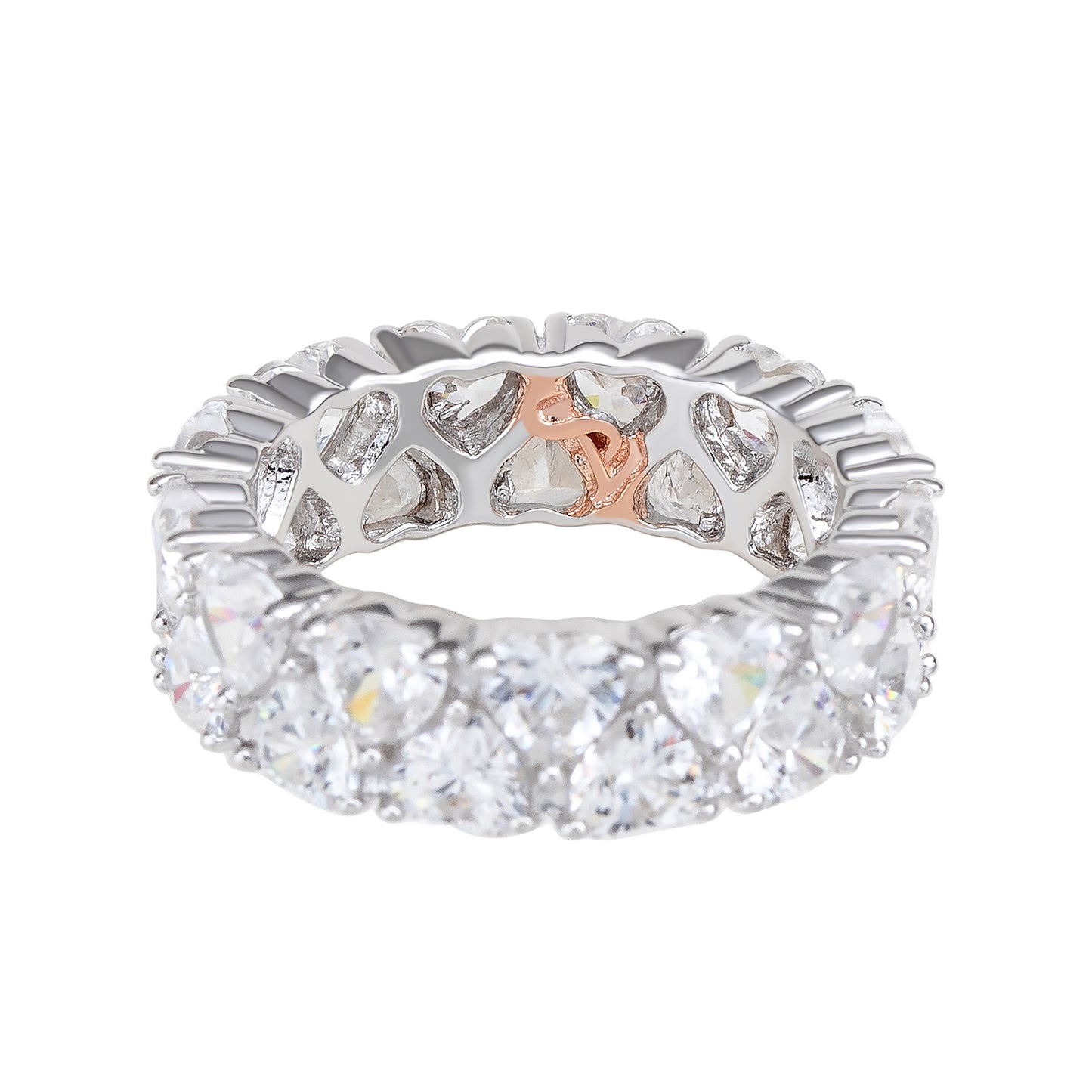 Suzy Levian Sterling Silver Heart Shape White Cubic Zirconia Eternity Band
