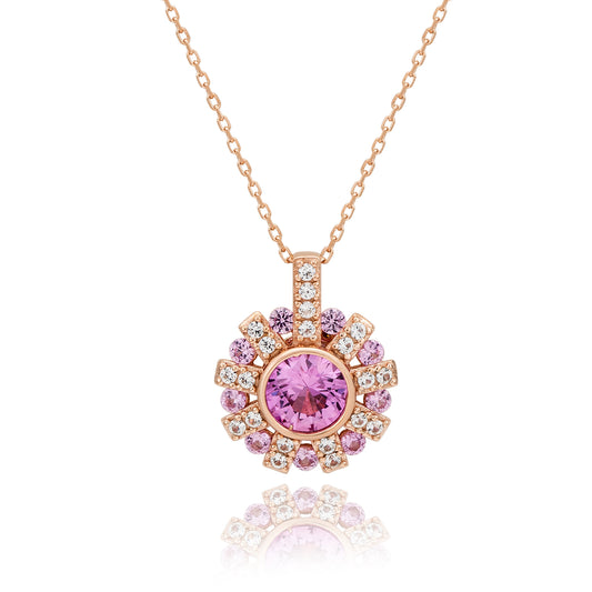 Suzy Levian Pink Sapphire and Diamond Accent Rose Sterling Silver Starburst Pendant